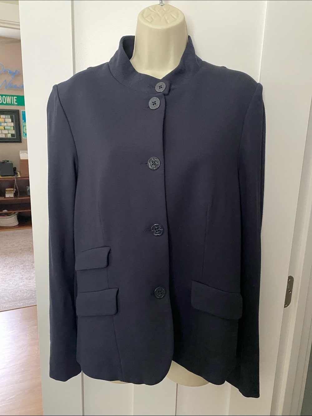Lucky Brand Women's Navy Stand-Collar Button Jacket Medium